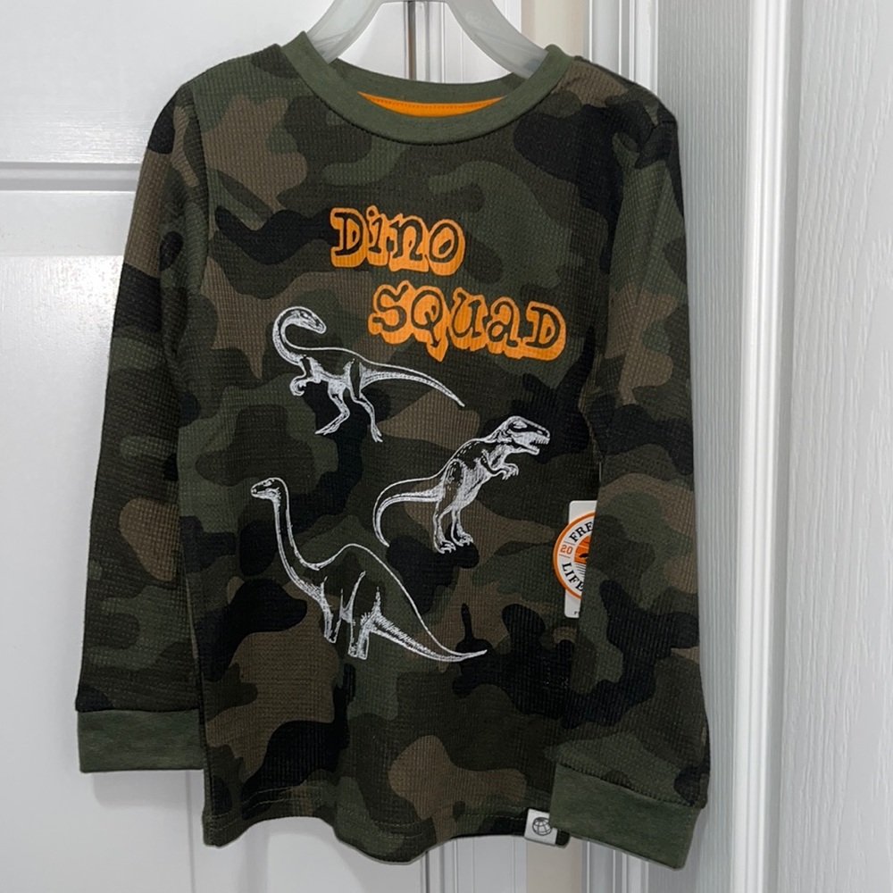 Free Planet 🌎 Boys Camo Henley with Dinosaurs 🦕 Graphics
